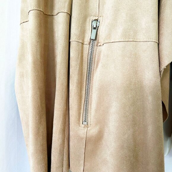 NWOT Bagatelle Faux-Suede Drape Front Jacket (L) in Oat / Tan Moto Zip Pockets - Picture 6 of 12